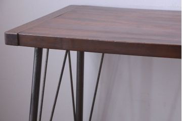 アンティーク家具　アンティーク　天板一枚板!横長鉄脚テーブル(3)