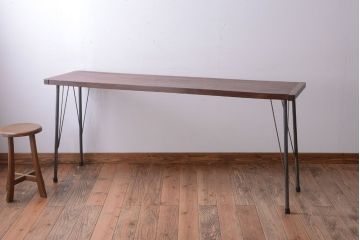 アンティーク家具　アンティーク　天板一枚板!横長鉄脚テーブル(3)