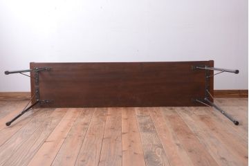 アンティーク家具　アンティーク　天板一枚板!横長鉄脚テーブル(3)