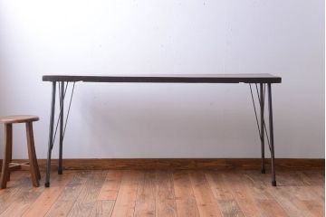 アンティーク家具　アンティーク　天板一枚板!横型鉄脚テーブル(3)