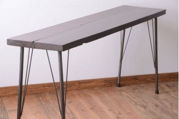 アンティーク家具　アンティーク　天板一枚板!横型鉄脚テーブル(3)
