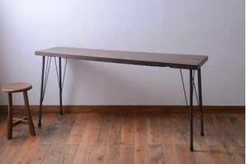 アンティーク家具　アンティーク　天板一枚板!横型鉄脚テーブル(3)
