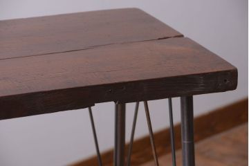 アンティーク家具　アンティーク　天板一枚板!横型鉄脚テーブル(3)