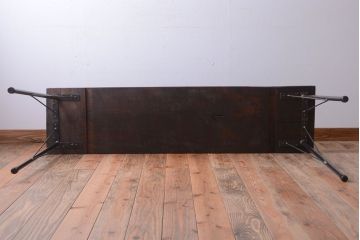 アンティーク家具　アンティーク　天板一枚板!横型鉄脚テーブル(3)