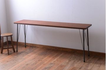 アンティーク家具　アンティーク　天板一枚板!シンプルな横長鉄脚テーブル(1)