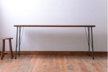 アンティーク家具　アンティーク　天板一枚板!シンプルな横長鉄脚テーブル(1)