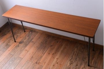 アンティーク家具　アンティーク　天板一枚板!シンプルな横長鉄脚テーブル(1)