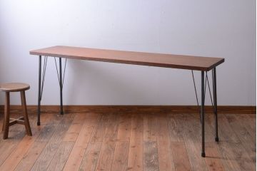 アンティーク家具　アンティーク　天板一枚板!シンプルな横長鉄脚テーブル(1)