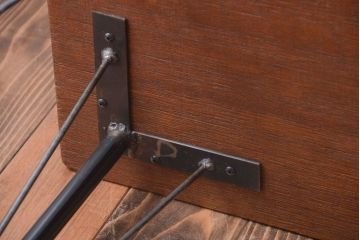 アンティーク家具　アンティーク　天板一枚板!シンプルな横長鉄脚テーブル(1)