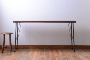 アンティーク家具　アンティーク　天板一枚板!シンプルな横長鉄脚テーブル(2)