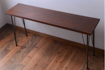 アンティーク家具　アンティーク　天板一枚板!シンプルな横長鉄脚テーブル(2)
