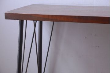 アンティーク家具　アンティーク　天板一枚板!シンプルな横長鉄脚テーブル(2)