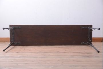 アンティーク家具　アンティーク　天板一枚板!シンプルな横長鉄脚テーブル(2)