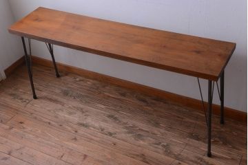 アンティーク家具　アンティーク　天板一枚板!シンプルな横長鉄脚テーブル(3)