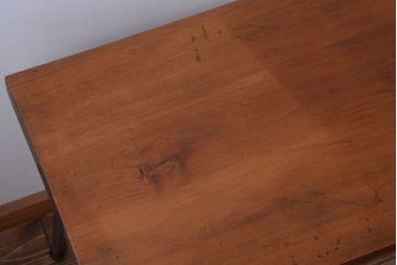 アンティーク家具　アンティーク　天板一枚板!シンプルな横長鉄脚テーブル(3)