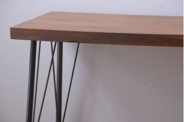 アンティーク家具　アンティーク　天板一枚板!シンプルな横長鉄脚テーブル(3)