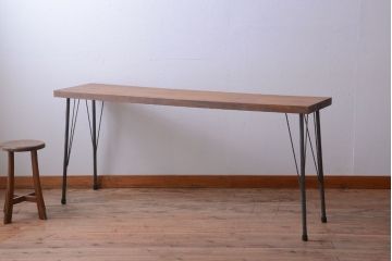 アンティーク家具　アンティーク　天板一枚板!シンプルな横長鉄脚テーブル(3)