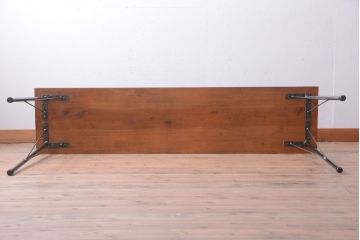 アンティーク家具　アンティーク　天板一枚板!シンプルな横長鉄脚テーブル(3)
