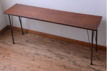 アンティーク家具　アンティーク　天板一枚板!シンプルな横型鉄脚テーブル(1)