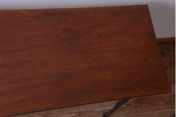 アンティーク家具　アンティーク　天板一枚板!シンプルな横型鉄脚テーブル(1)
