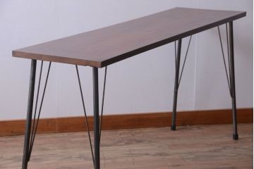アンティーク家具　アンティーク　天板一枚板!シンプルな横型鉄脚テーブル(1)