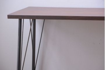 アンティーク家具　アンティーク　天板一枚板!シンプルな横型鉄脚テーブル(1)