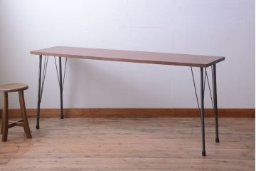 アンティーク家具　アンティーク　天板一枚板!シンプルな横型鉄脚テーブル(1)