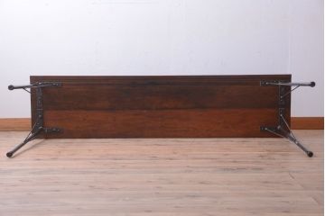 アンティーク家具　アンティーク　天板一枚板!シンプルな横型鉄脚テーブル(1)