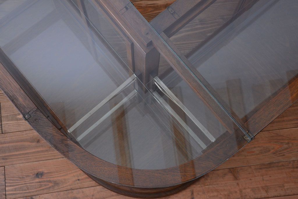 アンティーク家具　和製アンティーク　曲げガラスの古い木製ショーケース