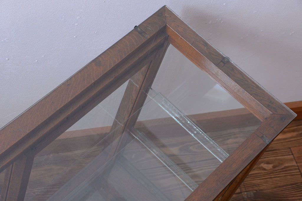 アンティーク家具　和製アンティーク　曲げガラスの古い木製ショーケース