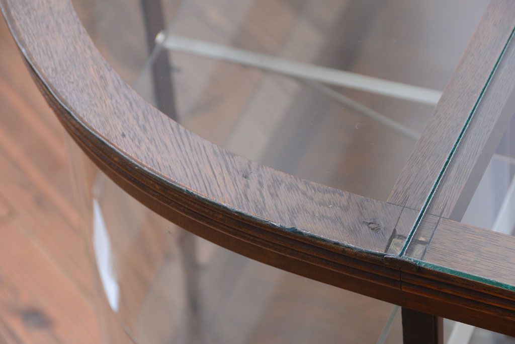 アンティーク家具　和製アンティーク　曲げガラスの古い木製ショーケース