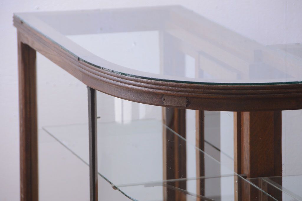 アンティーク家具　和製アンティーク　曲げガラスの古い木製ショーケース