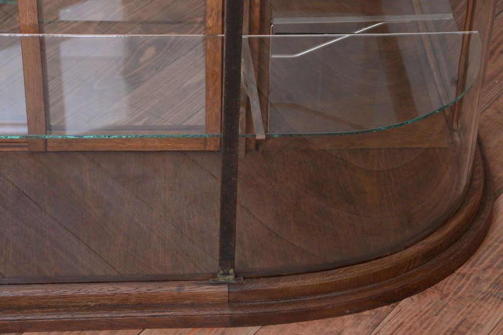 アンティーク家具　和製アンティーク　曲げガラスの古い木製ショーケース