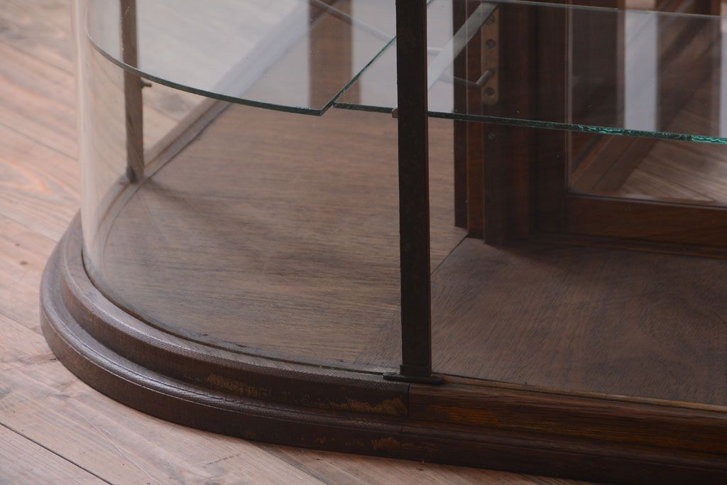 アンティーク家具　和製アンティーク　曲げガラスの古い木製ショーケース