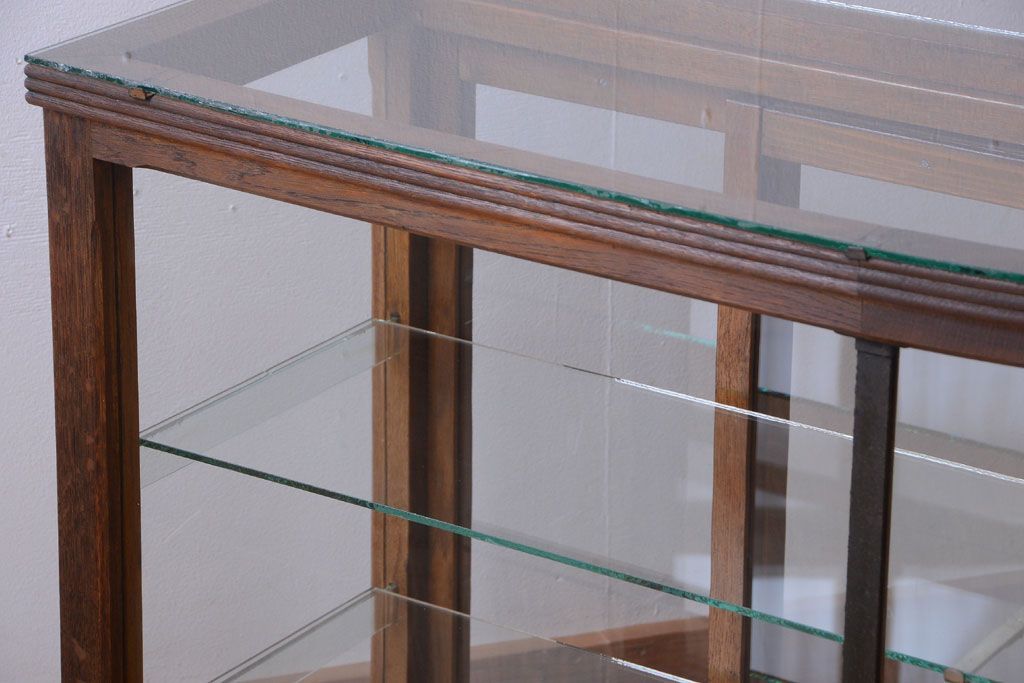 アンティーク家具　和製アンティーク　曲げガラスの古い木製ショーケース