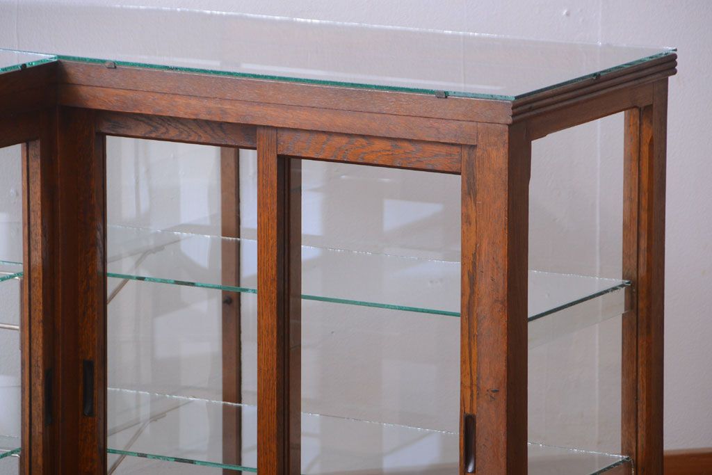 アンティーク家具　和製アンティーク　曲げガラスの古い木製ショーケース