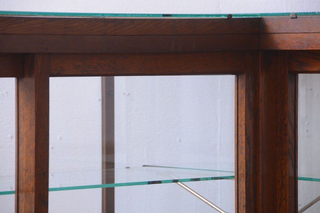 アンティーク家具　和製アンティーク　曲げガラスの古い木製ショーケース