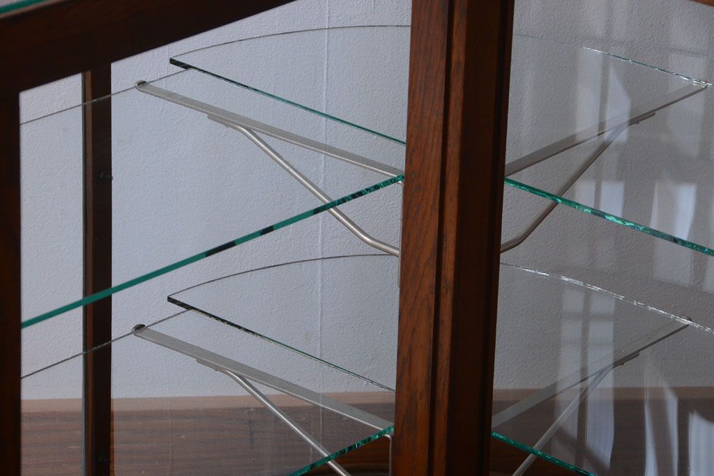 アンティーク家具　和製アンティーク　曲げガラスの古い木製ショーケース