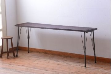 アンティーク家具　アンティーク　天板一枚板!シンプルな横型鉄脚テーブル(2)