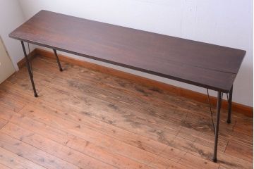 アンティーク家具　アンティーク　天板一枚板!シンプルな横型鉄脚テーブル(2)