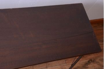 アンティーク家具　アンティーク　天板一枚板!シンプルな横型鉄脚テーブル(2)