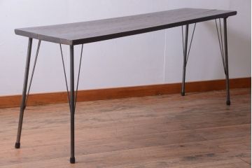 アンティーク家具　アンティーク　天板一枚板!シンプルな横型鉄脚テーブル(2)