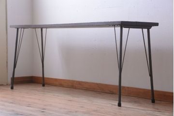 アンティーク家具　アンティーク　天板一枚板!シンプルな横型鉄脚テーブル(2)