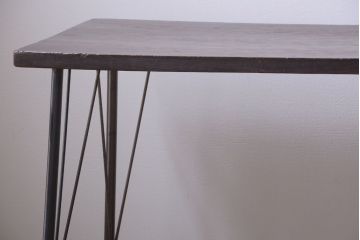アンティーク家具　アンティーク　天板一枚板!シンプルな横型鉄脚テーブル(2)