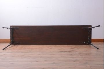 アンティーク家具　アンティーク　天板一枚板!シンプルな横型鉄脚テーブル(2)