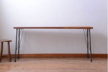 アンティーク家具　アンティーク　天板一枚板!シンプルな横型鉄脚テーブル(3)