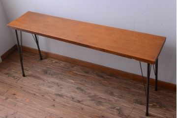 アンティーク家具　アンティーク　天板一枚板!シンプルな横型鉄脚テーブル(3)