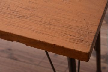 アンティーク家具　アンティーク　天板一枚板!シンプルな横型鉄脚テーブル(3)