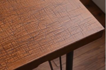 アンティーク家具　アンティーク　天板一枚板!シンプルな横型鉄脚テーブル(3)