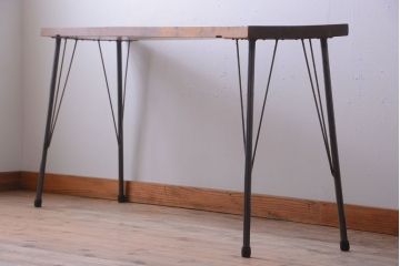 アンティーク家具　アンティーク　天板一枚板!シンプルな横型鉄脚テーブル(3)